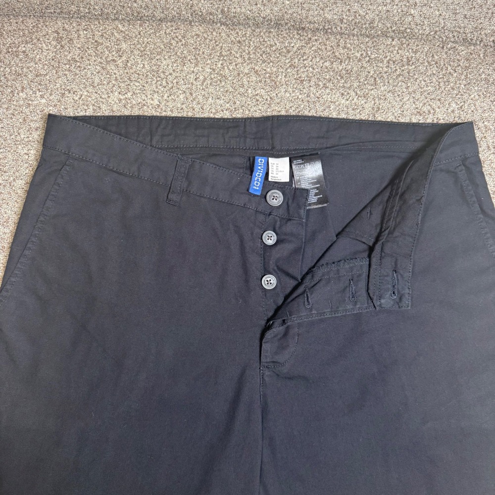 H&M Divided Mens Black Chino Shorts Size 34 Cotton Button Fly Casual Summer - Picture 4 of 9